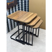 3'lütekerlekli Metal Ahşap Zigon Sehpa Takımı