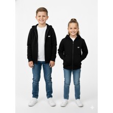 Ege Bebek Unisex 9-10-11-12-13 Yaş 3 Ip Şardonlu Siyah Kapüşonlu Fermuarlı Sweatshirt, Okul Hırka