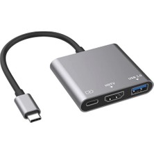 Enkado EKD-TP43 3'ü 1 Arada Type-C Hub Adaptör 4K HDMI Usb3.0 ve Pd Şarj Destekli Metal Dönüştürücü