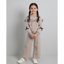 Ege Bebek Kız Çocuk Fiyonk Detaylı Geniş Paçalı Çima Dikişli 4-10 Yaş Mevsimlik 2 Ip Eşofman Takımı, 2li Takım