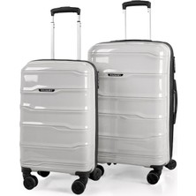 Polo&sky Azra Model Taş Rengi Pp Kırılmaz 2'li Kabin Boy + Orta Boy Valiz Seti