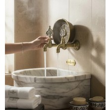 İsaoğlu Yapı Eskitme Gold Kurna Muslukları Vintage Tasarım Banyo Hamam Kurnası Seti Antik Gold Renk