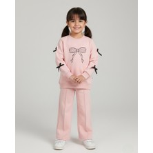 Ege Bebek Kız Çocuk Fiyonk Detaylı Geniş Paçalı Çima Dikişli 4-10 Yaş Mevsimlik 2 Ip Eşofman Takımı, 2li Takım