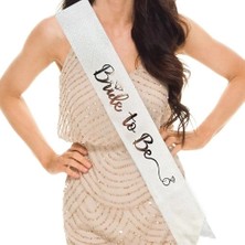 Nevamel Beyaz Üzeri Gümüş Italik Alyanslı Bride To Be Yazılı Simli Işıltılı Kuşak Kemer 10 cm Genişlik