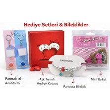 GezegenX 14 Şubat, Hediye Kutusu-Seti, Mini Gül Buketi, Parmak Izli Anahtarlık, Aşk Temalı Hediye Kutusu
