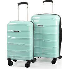 Polo&sky Azra Model Mint Yeşili Pp Kırılmaz 2'li Kabin Boy + Orta Boy Valiz Seti