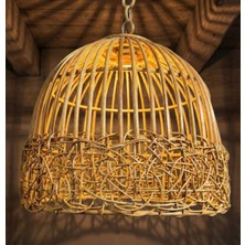 Endonezya El Yapımı Doğal Rattan Avize - Hasır Bambu Rustik Bohem Dekorasyon Aydınlatma Lamba