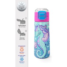 Coral Hıgh Çelik TERMOS(500 Ml)Coral High Kids Unicorn Denizatı Desenli Pipetli ve Direkt Içim Çelik Termos 500 ml 38138