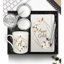 As Gift Kişiye Özel Beyaz Defter & Beyaz Kupa & Makyaj Aynası & Beyaz Kalem & Hediye Seti