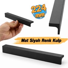 Badem10 Lada Mat Siyah Metal 224 mm 22.4 cm Uzun Mobilya Çekmece Dolap Kulpları Mutfak Dolabı Kapak Kulbu