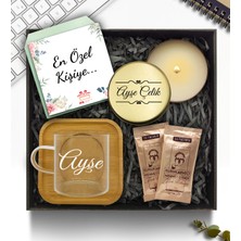 As Gift Kişiye Özel Bambu Tabaklı Cam Kahve Fincanı & Metal Kutulu Mum & Türk Kahvesi Hediye Seti