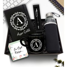 As Gift Kişiye Özel Siyah Defter & H2O Kılıflı Su Matarası & Siyah Kupa & Siyah Kalem Hediye Seti