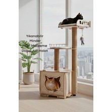 Feyza Design Xl Lâl Katlı Yataklı Kedi Tırmalama Evi Bej Renk