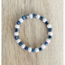 MK Tasarım Gerçek Inci Bileklik-Nazar Boncuklu - MKT.1.101.54 Rahatlatıcı, Dinginlik, Enerji Bilekliği