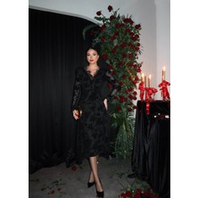 Esra Helvacı Astarlı Ön Düğümlü Midi Elbise