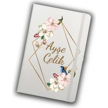 As Gift Kişiye Özel Beyaz Termos & Beyaz Defter & Beyaz Kupa & Krom Ayna & Beyaz Kalem Hediye Seti