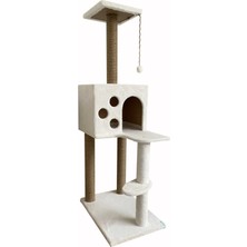 Feyza Design Beyaz Kedi Tırmalama ve Oyun Evi 124 cm Yuva 30X40