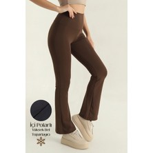 Bled Premium Içi Polarlı, Şardonlu,dalgıç, Ispanyol Paça, Toparlayıcı, Kışlık Örme Tayt Pantalon Kahve