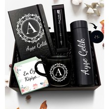 As Gift Kişiye Özel Siyah 500 ml Dereceli Termos & Defter & Kupa & Kalem Hediye Seti