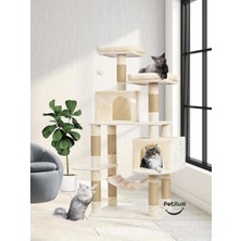 Feyza Design Çift Yuvalı Lüx Büyük Boy Kedi Oyun Evi ve Tırmalama Alanı