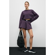 Urban Beat Cybele Kadın Kayık Yakalı Oversize Uzun Kollu Mor Sweatshirt