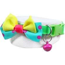 Braventa Collection Neon Kumaş Papyonlu Zilli Kedi Köpek Tasması Boyun Tasma Ayarlı