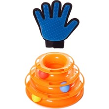 Braventa Collection 2 Li Set 3 Katlı Toplu Yuvarlak Kedi Oyuncağı ve Kedi Köpek Tüy Toplayıcı Eldiven