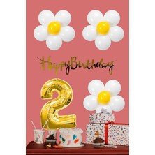 Tedaks Papatya Temalı Beyaz Sarı Papatya Balon Gold Rakam Gold Banner Doğum Günü Seti