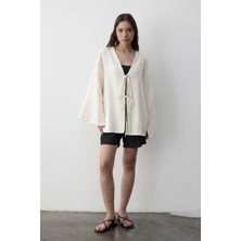 Jaste Kadın Yarasa Kol Çift Bağlamalı Kimono %100 Pamuk Natural