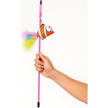 Braventa Collection Balıklı Tüylü Kedi Oyun Oltası Ipli Etkileşimli Oyuncak Kedi Balık Figürlü Tüy Çubuğu Dayanıklı Esne