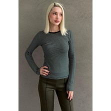 Madmext Yeşil Çizgili Uzun Kollu Kadın Body MG2657