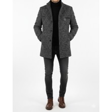 Slimfit Dar Kesim Tüylenmez Içi Kumaş Kaşe Kaban