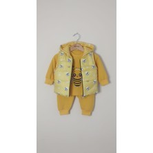 Minitix Erkek/kız Bebek 3'lü Takım - Arı Nakışlı Şişme Yelekli Sweatshirt ve Alt Eşofman Seti