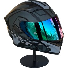 Scharf 902 Çene Açılır Motosiklet Kaskı – Güneş Gözlüklü Hx1 Grey (Rainbow Green Vizörlü)