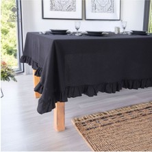 DNC Hometex Premium Keten Siyah Fırfırlı Masa Örtüsü