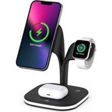 Braventa Collection 15W Kablosuz Hızlı Şarj Standı Gece Aydınlatmalı iPhone ile Uyumlu-Watch ile Uyumlu- ile Uyumlu (Siy