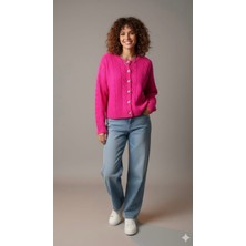 Fuşya Pembe Triko Hırka