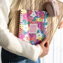 Braventa Collection Paperora 17X24 Spiralli Lastikli Sert Kapak Çizgili Not Defteri Çok Renkli Çiçekler