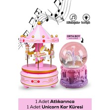 Saravita Atlı Karınca Müzik Kutusu ve Unicorn Kar Küresi LED Işıklı Müzikli Hediyelik Dekoratif Set