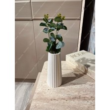 Elmessa Dekoratif Çizgili Vazo (Verniklidir)-Yapay Çiçekler Dahildir.