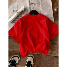 Caddekombin Kadın Papatya Desenli It Is Well Yazılı Bisiklet Yaka Kırmızı T-Shirt