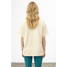 Caddekombin Kadın Gold Yazılı Prenses Fiyonk Baskılı Bej T-Shirt