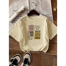 Caddekombin Kadın Love Wilt Baskılı Yazılı Basic Bej T-Shirt