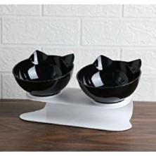 Braventa Collection Tineke Standlı Kedi Kafalı Mama Kabı 2 Li Siyah