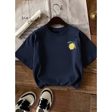 Caddekombin Kadın Çift Taraf Limoncello Baskılı Lacivert T-Shirt