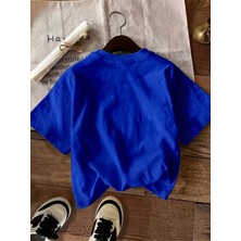Caddekombin Kadın Gold Çerçeveli Çiçek Baskılı Saks Mavi T-Shirt