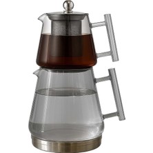 Braventa Collection Jenisa Indüksiyon Tabanlı Metal Süzgeçli Füme Cam Çaydanlık Takımı – Demlikli 1550 ml