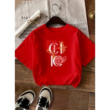 Caddekombin Kadın Şık Tasarım Chıc Yazılı Bisiklet Yaka Kırmızı T-Shirt