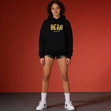 Dune Hero Oversize 3 Iplik Şardonlu Pamuk Baskılı Siyah Kapüşonlu Sweatshirt