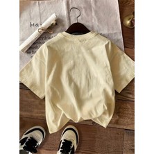 Caddekombin Kadın Nokta Desenli Kalp Baskılı Bisiklet Yaka Bej T-Shirt